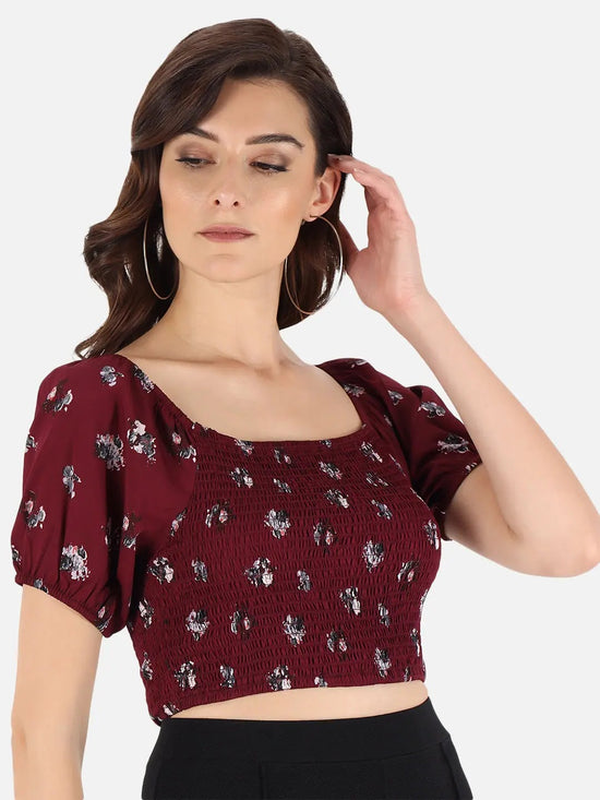 Wine Smocking Crop Top