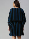 Women's Black Striped Kaftan Dress-SP-5846-Blackblue