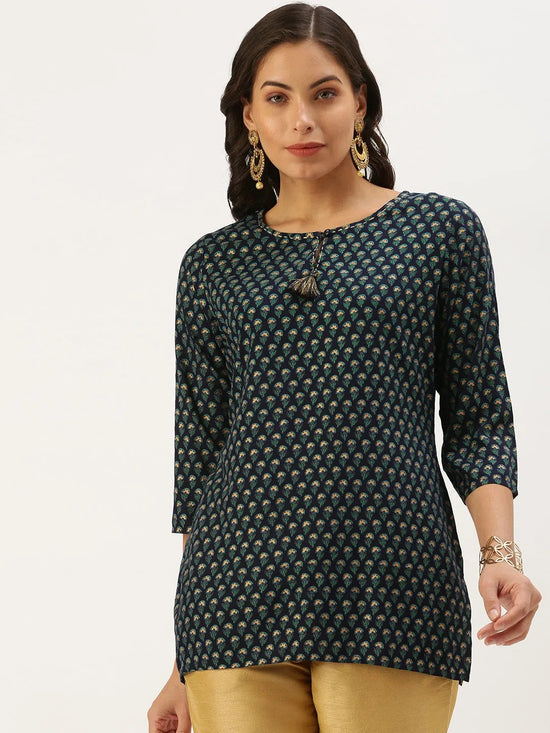 Women's Navy Blue Printed Straight Kurti-DW-8750-Navyblue