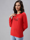 Women's Red Solid SweatShirt-AN-02-Red