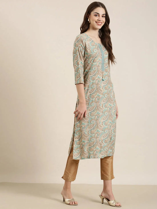 Women Sea Green Paisley Straight Kurta-AT-A633-K-Seagreen