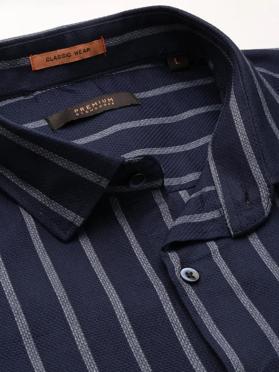 Men Navy Striped Casual Casual Shirts-YARROWSTRIPE-5635-Navyblue