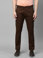 Genips Men's Cotton Brown Stretch Caribbean Slim Fit Print Trousers