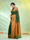 Green Cotton Saree With Zari Borders-MA66BCT43620064