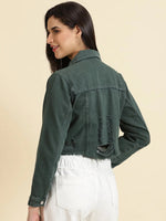 Women's Green Solid Open Front Jacket-GZ-5599-Green