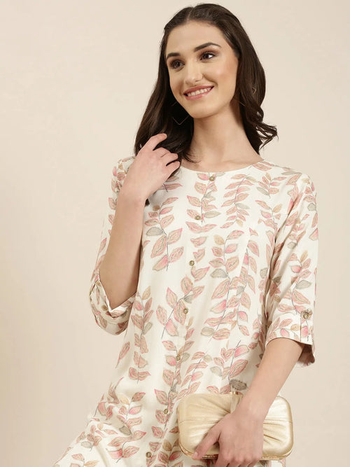 Women Cream Floral A-Line Kurta-RA-072-Cream