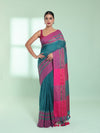 Teal Cotton Saree With Zari Border-MA59CT06530053