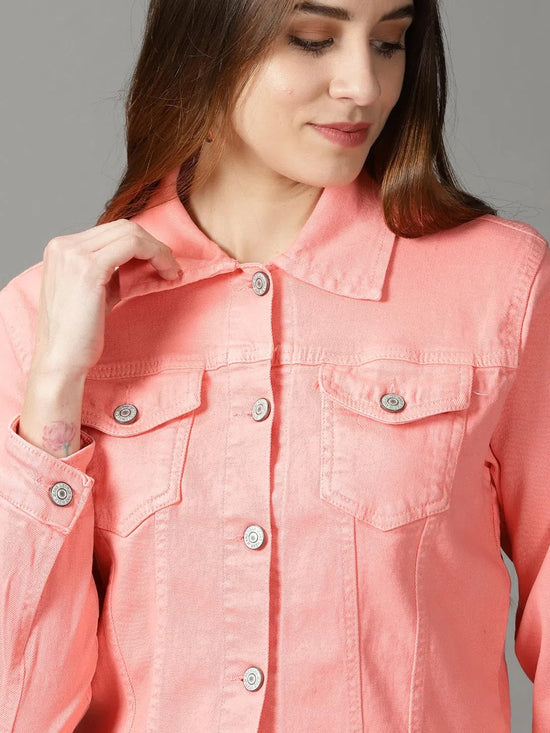 Women's Coral Solid Open Front Jacket-GZ-5577-Coral