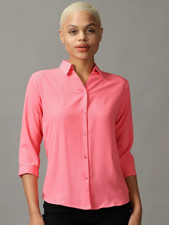 Women's Pink Solid Shirt-AE-3331033A-Pink