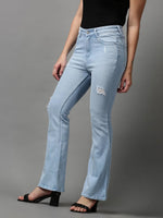 Women's Blue Solid Bootcut Denim Jeans-GZ-5277-1-Blue