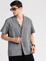 Men Cuban Collar Solid Grey Casual Shirt-CANDORE-2140-Grey