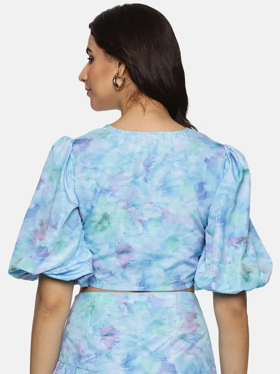 Floral Blue Cut And Sew Midaxi Co-ord Set-17337