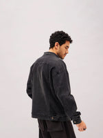 Men Black Washed Relax Fit Denim Jacket