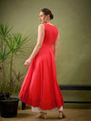 Women Red High Low Anarkali Maxi Dress