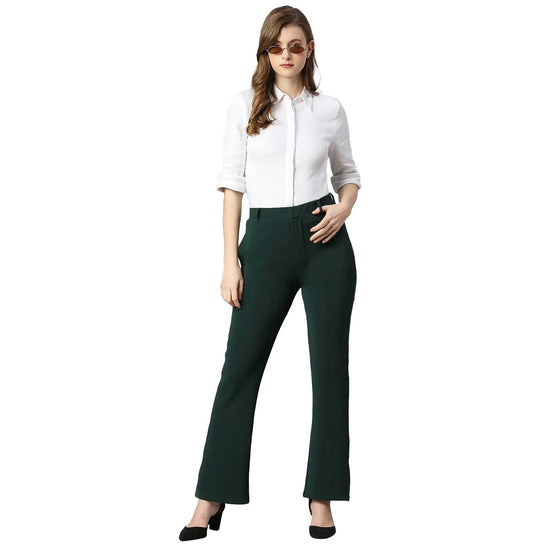 Smarty Pants Women's Cotton Lycra Bell Bottom Bottle Green Color Formal Trouser-SMPT-849E-S