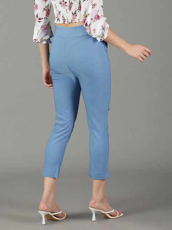 Women's Blue Solid Trouser-AE-7045-2-Blue