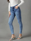 Women's Blue Solid Skinny Fit Denim Jeans-GZ-5317-2-Blue