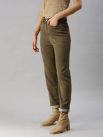 Women's Khaki Solid Straight Fit Denim Jeans-IM-9795-Khaki