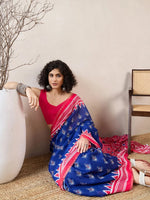 Ahika Women Blue Linen Pochampally Printed Saree-VFSAR1039