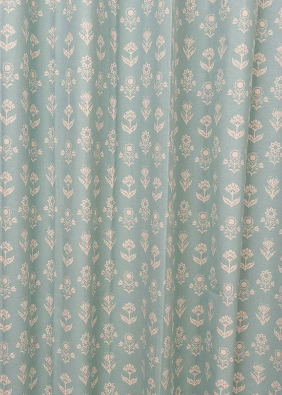 Dahlia 100% cotton floral curtain for living room - Room darkening - Nile Blue - Pack of 1-230421014