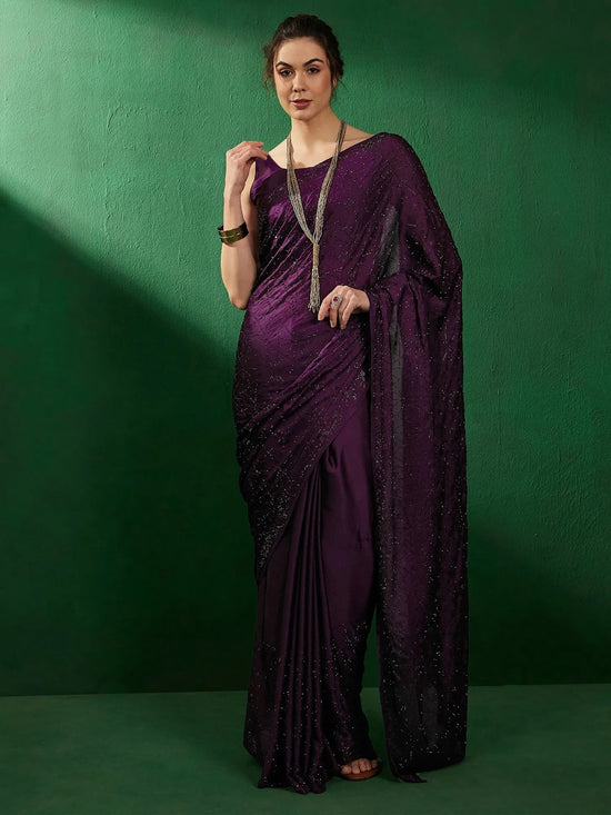 Saree Mall Women's Satin  Purple Embellished Designer Saree With Blouse Piece-VEDNSHI1775