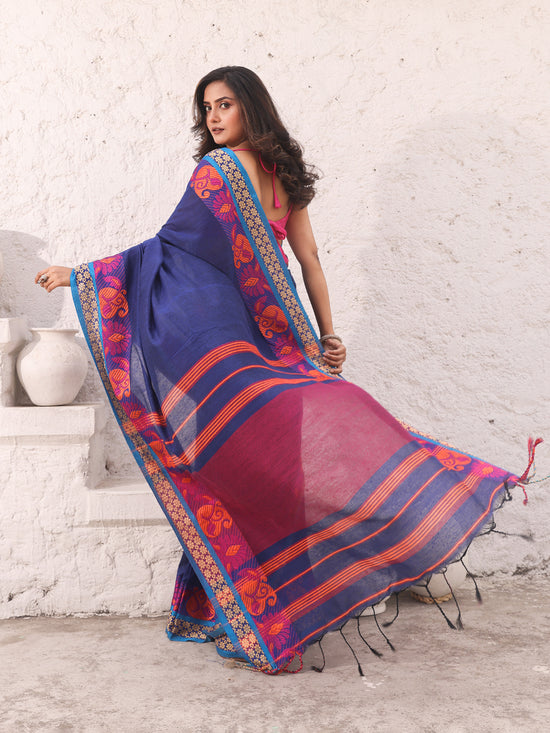 Blue Pure Cotton Soft Saree With Nakshi Border-MA54CT33440063