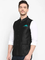 Hangup Men Standard Solid Men's Indian Wear-Black_SIlk_Nehru