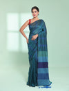 Teal Cotton Saree With Stripes Design-MA59CT06530006