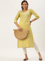 Women's Yellow Embellished Straight Kurta-SKC-3216-Yellow