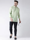 Hangup Men Slim Solid Men's Indian Wear-GreenShortKurta