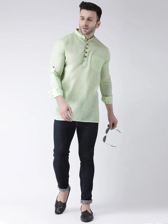 Hangup Men Slim Solid Men's Indian Wear-GreenShortKurta