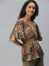 Women's Brown Printed Tops-AE-10306-B-Brownblack