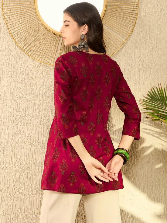 Ahika Women Maroon Cotton Blend Floral Printed Peplum Tunic-VT1282