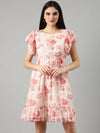 Women Off White Floral Fit and Flare Dress-DW-3473-Offwhite