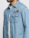 Men Blue Spread Collar Solid Oversized Shirt-SMILEDENIM-4914-Blue