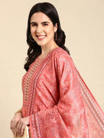 Women's Peach Embroidered Kurta Set-GW-3142A-Peach