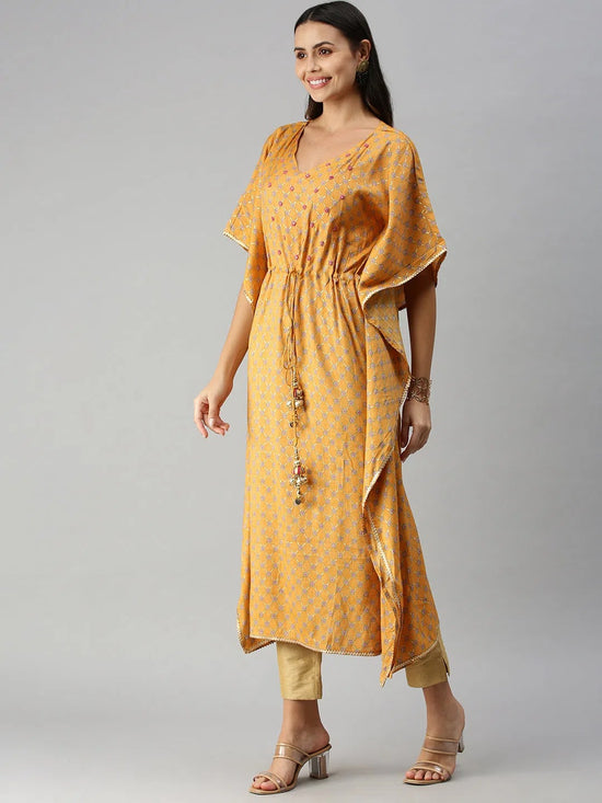 Women's MustardMulti Floral Kaftan Kurta-GW-2262-Mustardmulti