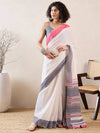 Ahika Women White Linen Geometric Printed Saree-VFSAR1012