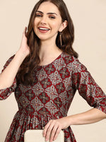 Women's Maroon Printed Kurta Set-SKC-1002-Maroon