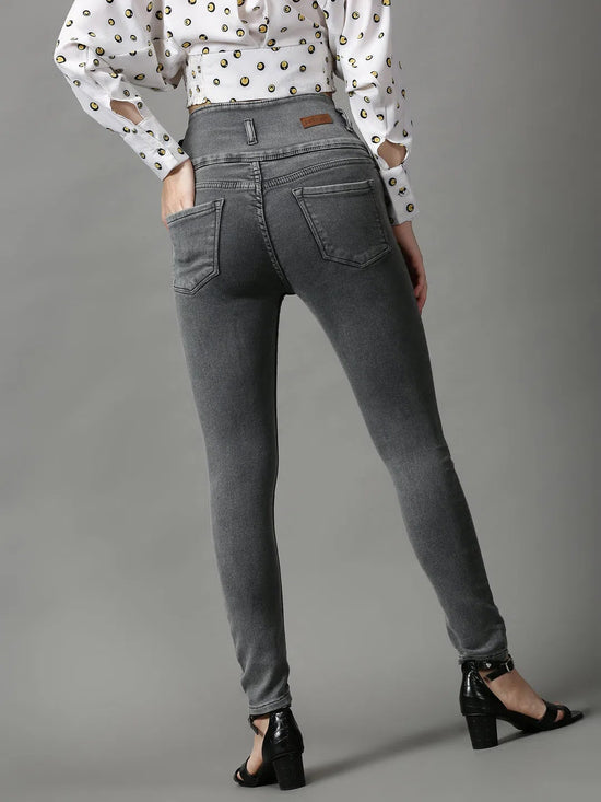 Women's Grey Solid Skinny Fit Denim Jeans-GZ-5299-Grey