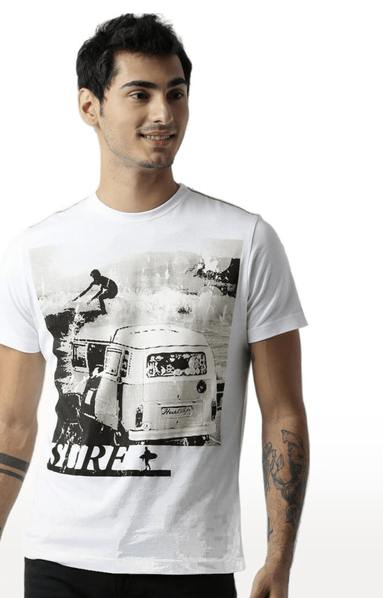 Huetrap White Mens Short Sleeve Graphic Printed Tshirt-HT13MKGRAWHT00052