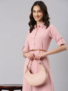 Women Peach Solid Shirt Dress-DF-4752-Peach