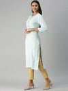 Women's Blue Striped Straight Kurta-HO-346-Blue