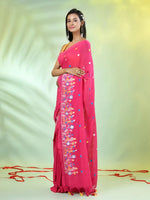 All Over Thread Floral Embroidery Pink Cotton Saree-MA62CT33610079