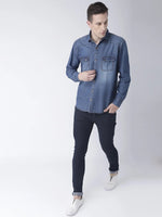 Hangup Men Slim Solid Shirts-DenimShirt