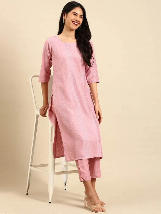 Women's Pink Embroidered Kurta Set-SKC-839-Pink