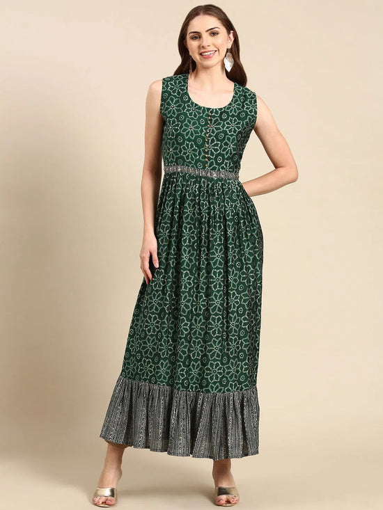 Women's Green Printed Anarkali Kurta-SKC-1035-Green