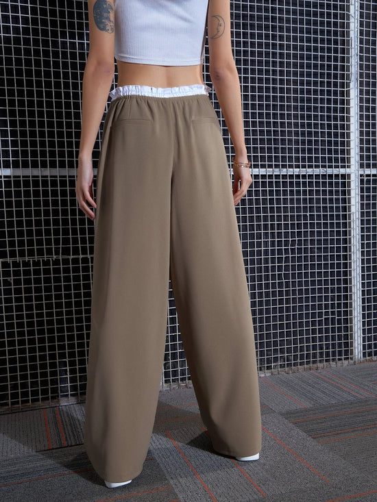 Women Beige Contrast Paperback Waist Pants