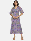 Floral Lavender Shirt Collared Maxi Dress-17346