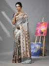 Grey Katan Silk Banarasi Saree With Ethnic Motifs And Zari Woven Designs-MA52KA441380084